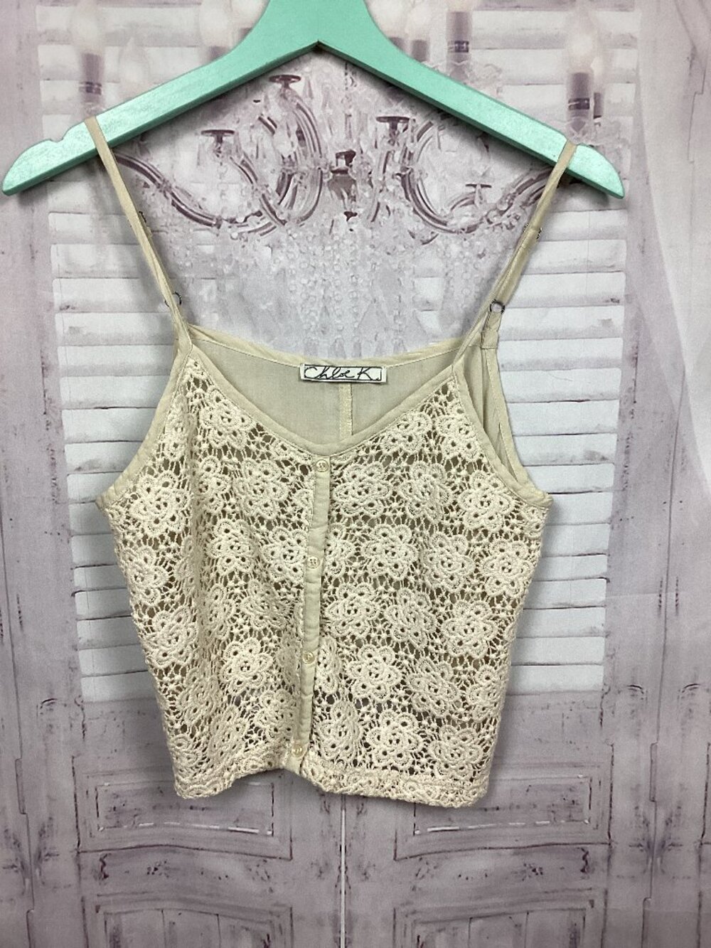 Chloe K Lace Crochet Top Cream Cropped Tank